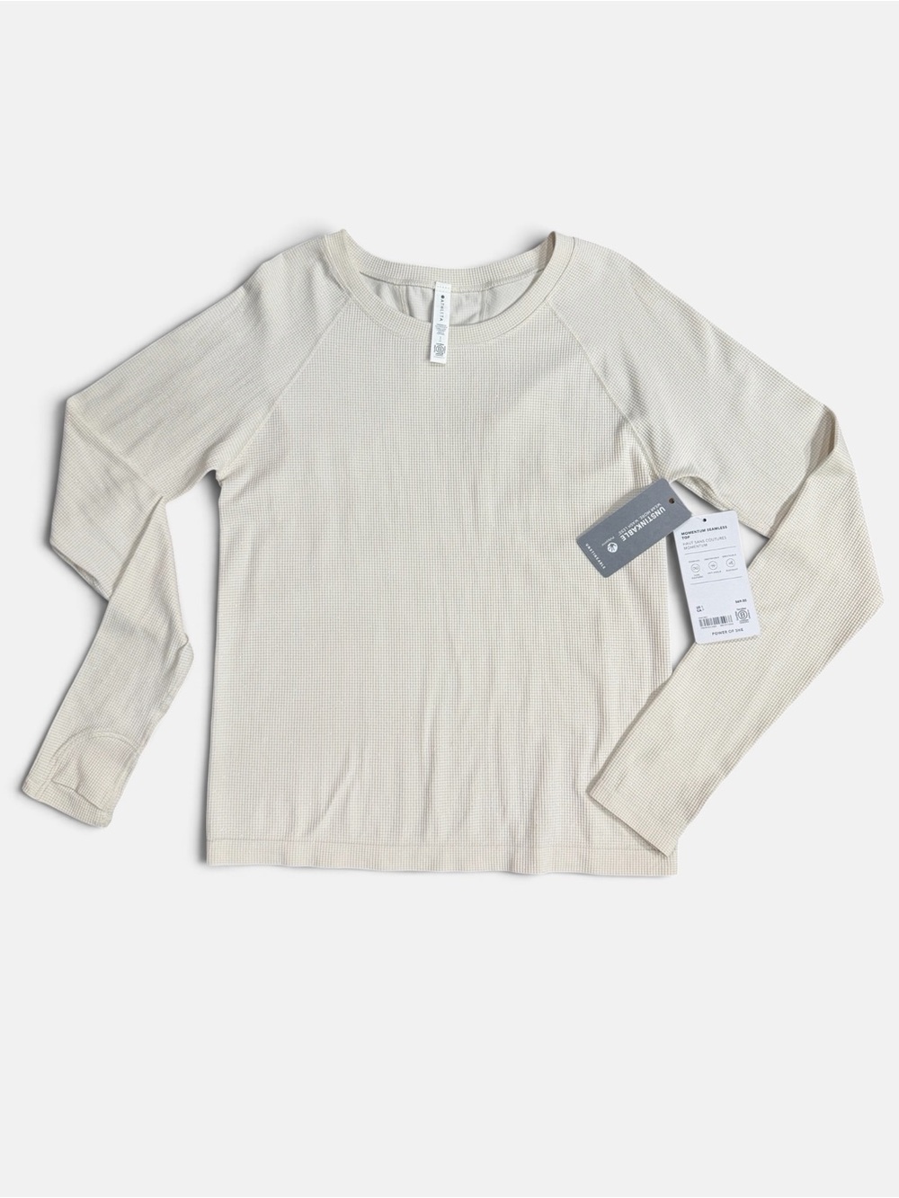 ATHLETA NWT Momentum Seamless Top Cream Ivory Silver Metallic Shimmer - Size S